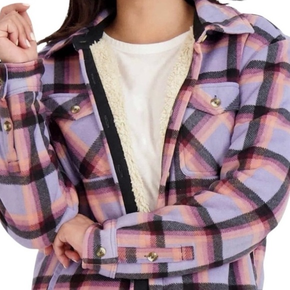 Sage Collective Purple Black Plaid Flannel With Sherpa Lining Size XXL Pockets - Picture 1 of 10